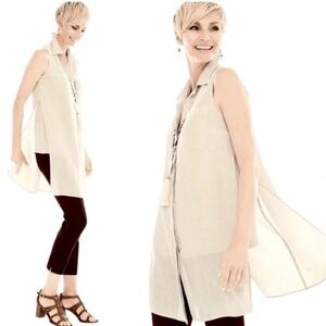 Chico’s Sleeveless Linen High-Low Tunic White | Button Down Top Size 0